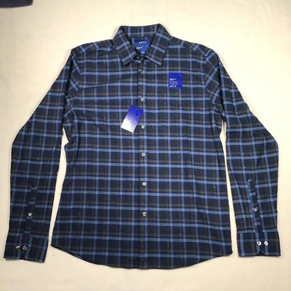 Men's Flannel Atp9 Black & Blue Check Long Sleeves Premier Flex Shirt Size M